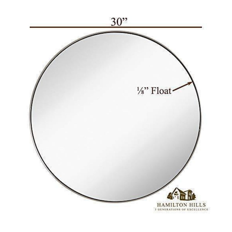 Contemporary Polished Metal Silver Wall Mirror | Glass Panel Silver Framed (30" Round)