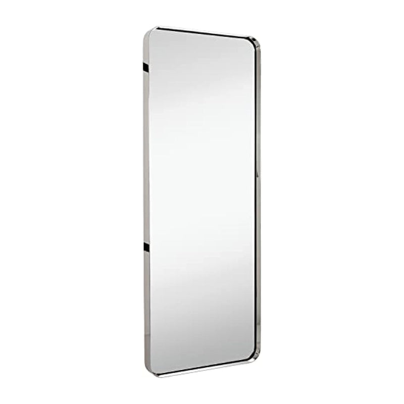 Contemporary Polished Metal Tall Silver Wall Mirror | Glass Panel Polished Silver (18" x 48")