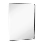 Contemporary Polished Metal Wall Mirror | Glass Panel Black Framed (30" x 40", Polished Silver)