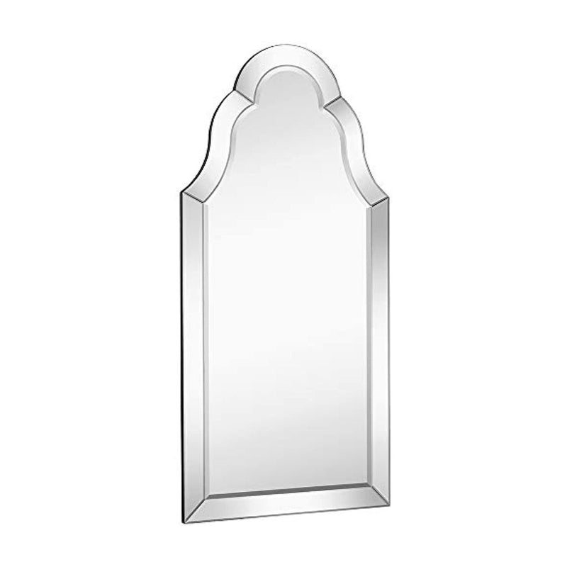 Designer Mirror Framed Vanity Mirror | Tall Rounded Top Mirrored Edge Premium Silver Backed Glass Panel (21" W x 43" H)