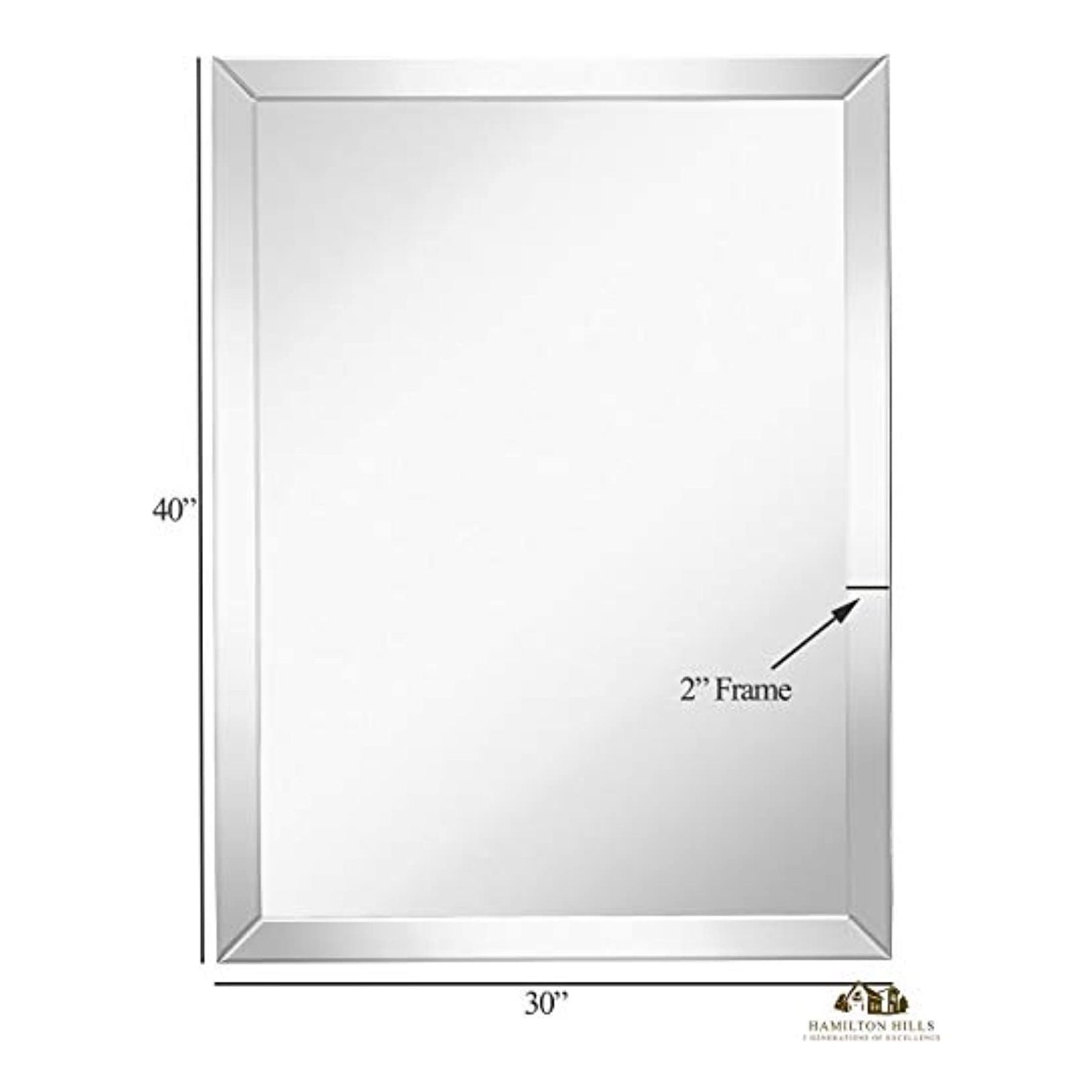Large Flat Framed Wall Mirror with 2 Inch Edge Beveled Mirror Frame (3 ...