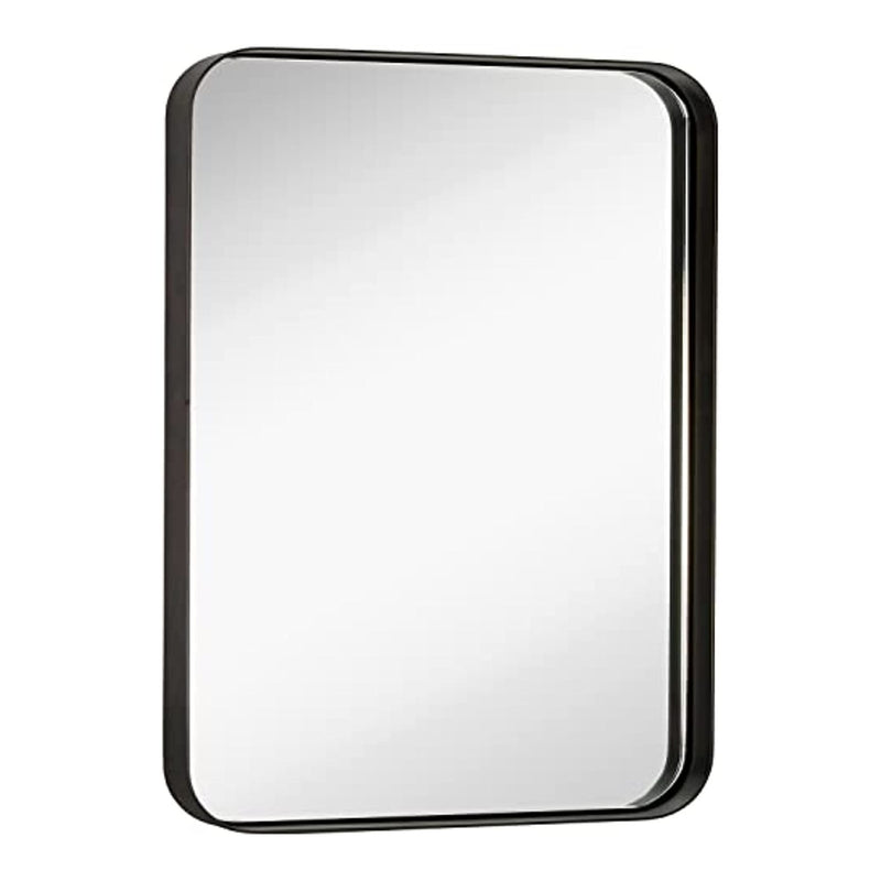 Contemporary Brushed Metal Wall Mirror | Glass Panel Bronze Framed Rounded Corner Deep Set Design (16" x 24")