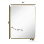 Contemporary Brushed Metal Wall Mirror | Glass Panel Gold Framed Rounded Corner Deep Set Design  (30" x 40")