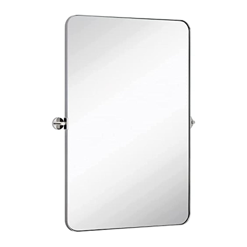 Polished Silver Metal Surrounded Round Pivot Mirror 24" x 36"