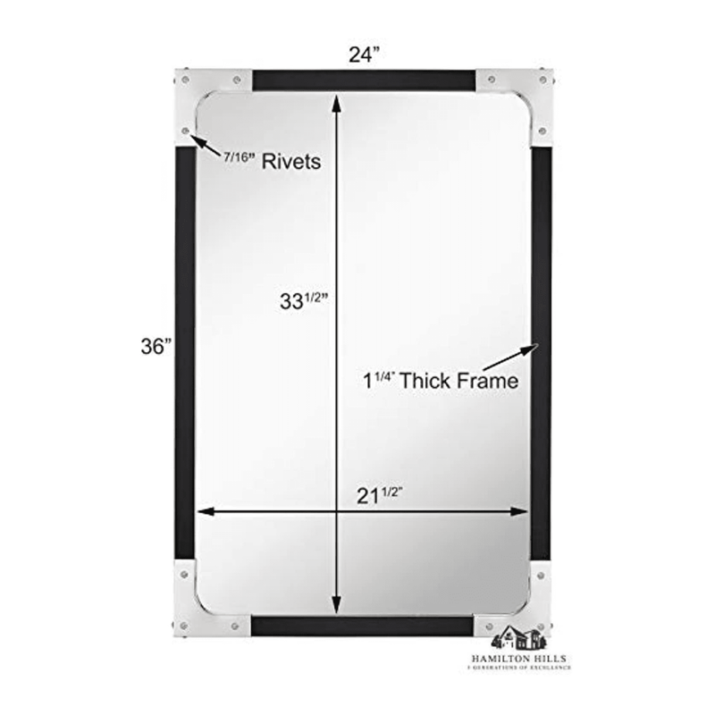 24 x 36 Chrome Accented Black Frame Wall Mirror - Designer Vanity Hanging Mirror
