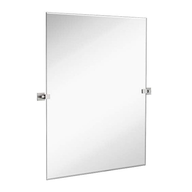 Large Squared Modern Pivot Rectangle Mirror with Brushed Chrome Wall Anchors 24" x 36" Inches