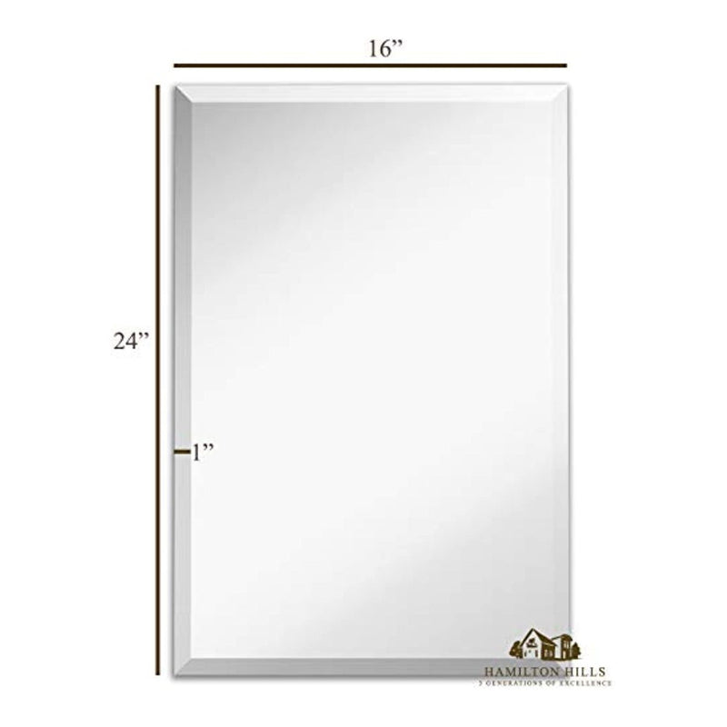 Large Simple Rectangular Streamlined 1 Inch Beveled Wall Mirror (16" W x 24" H)