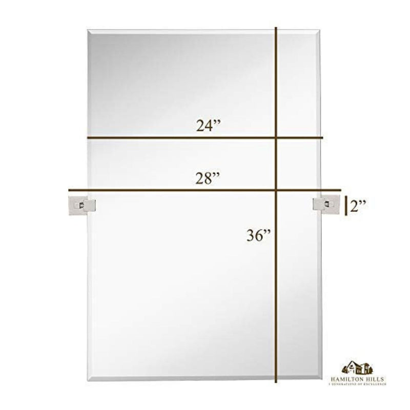 Squared Modern Pivot Rectangle Mirror with Polished Chrome Wall Anchors 24" x 36"