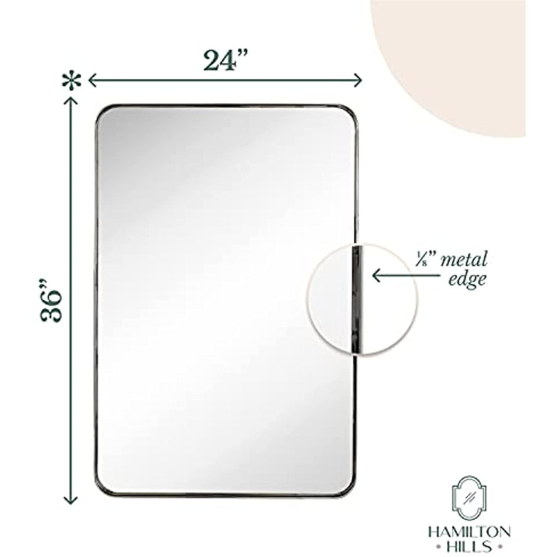 Contemporary Polished Metal Wall Mirror | Glass Panel Silver Framed (24" x 36")