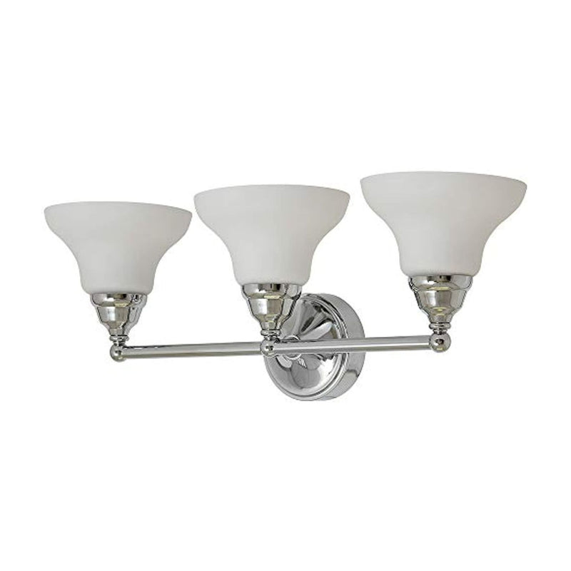 Triple Fanned Glass Shade Light Classic Polished Silver Vanity Fixture LED