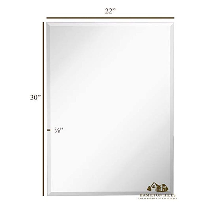 Large Frameless Mirror- 22" x 30" inch Premium Rectangle Beveled Mirror