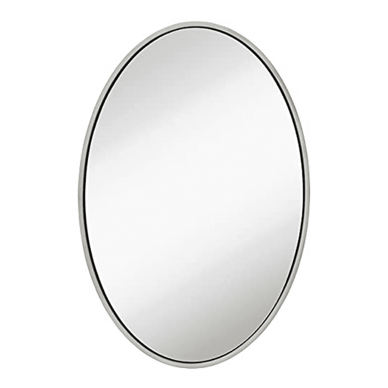 Clean Large Modern Oval Silver Leaf Frame Wall Mirror 24" x 36"