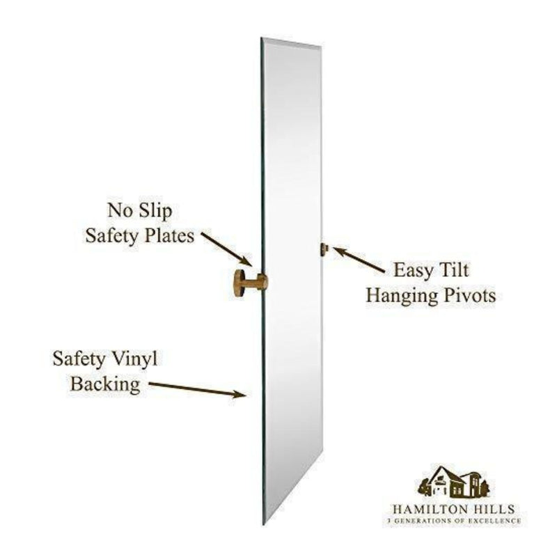 Large Tilting Pivot Rectangle Mirror with Brushed Gold Wall Anchors 24" x 36" Inches