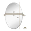 Large Pivot Oval Mirror with Brushed Chrome Wall Anchors 24" x 36" Inches