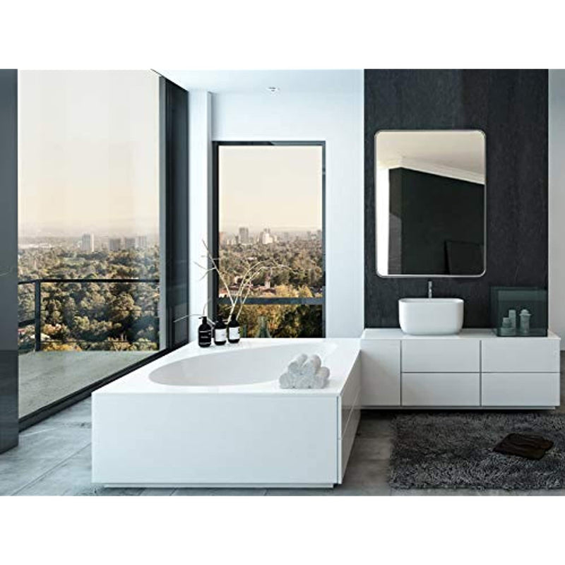 Contemporary Polished Metal Wall Mirror | Glass Panel Black Framed (30" x 40", Polished Silver)