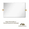 Large Tilting Pivot Rectangle Mirror with Brushed Gold Wall Anchors 24" x 36" Inches