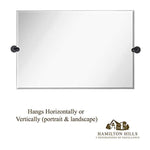 Large Tilting Pivot Rectangle Mirror with Matte Black Wall Anchors 24" x 36" Inches