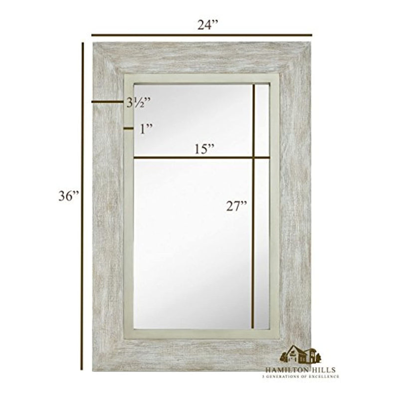 Large White Washed Framed Mirror (24" x 36")
