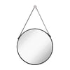 Hanging Black Leather Strap Metal Circular Wall Mirror with Chrome Accents (24" Round)