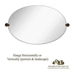 Large Pivot Oval Mirror with Oil Rubbed Bronze Wall Anchors 24" x 36" Inches