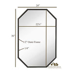 Modern Black Frame Octagon Wall Mirror | 24" x 36" Contemporary Premium Silver Backed Floating Glass