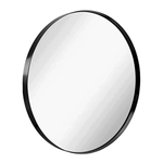 Contemporary Brushed Metal Black Wall Mirror | Glass Panel Black Framed Rounded Circle Deep Set Design (35" Round)