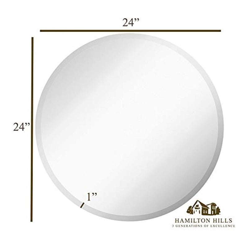Large Simple Round 1 Inch Beveled Circle Wall Mirror Frameless (24" x 24")