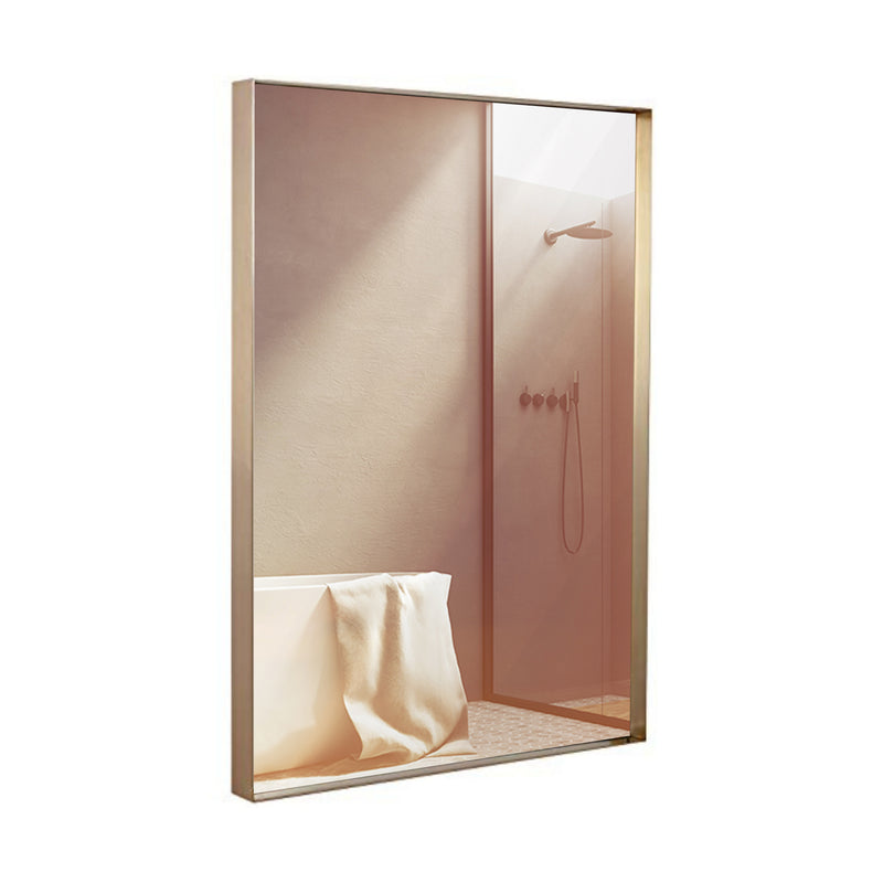 Contemporary Brushed Metal Wall Mirror | Glass Panel Gold Framed Squared Corner Deep Set Design (22" x 30")