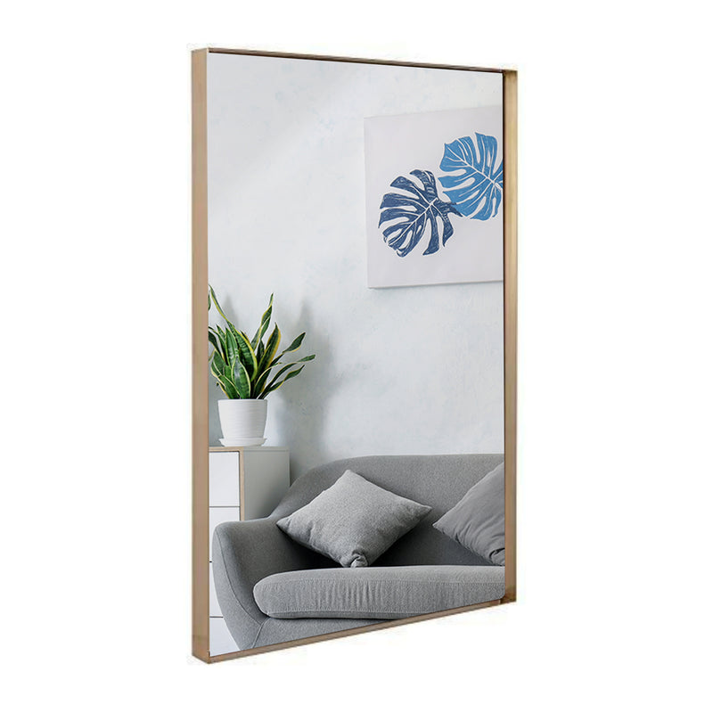 Contemporary Brushed Metal Wall Mirror | Glass Panel Gold Framed Squared Corner Deep Set Design (24" x 36")