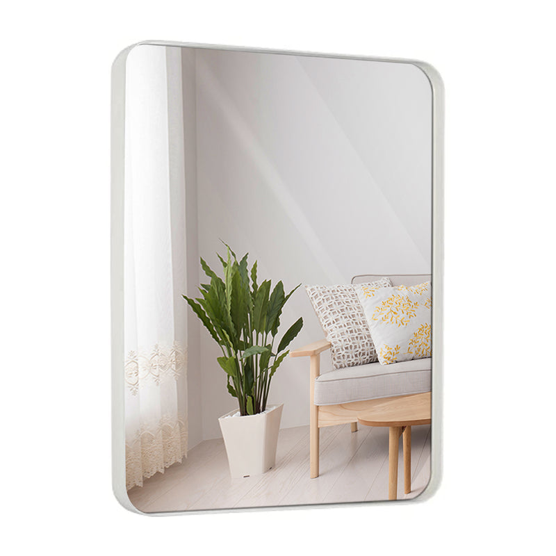 Contemporary White Metal Wall Mirror | Glass Panel White Framed Rounded Corner Deep Set Design  (22" x 30")