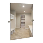 Large Squared Modern Pivot Rectangle Mirror with Brushed Chrome Wall Anchors 24" x 36" Inches
