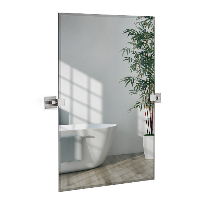 Large Squared Modern Pivot Rectangle Mirror with Brushed Chrome Wall Anchors 30" x 40" Inches