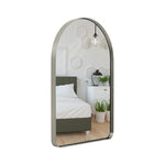 Top Rounded Corner Deep Set Brushed Silver Metal Wall Mirror(24" x 36")