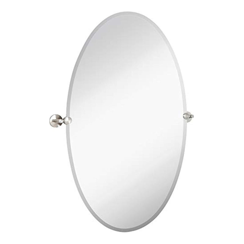 Large Pivot Oval Mirror with Brushed Chrome Wall Anchors 24" x 36" Inches